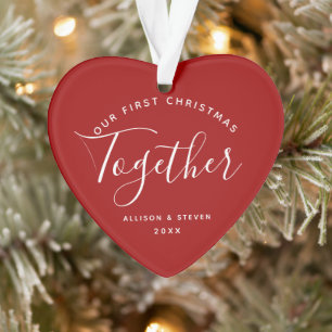 First Christmas Together Red Heart Couples Name Ornament