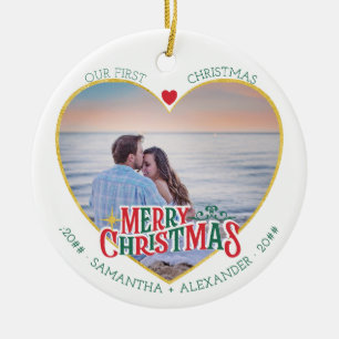 First Christmas Together Rustic Farmhouse Photo Ceramic Tree Decoration