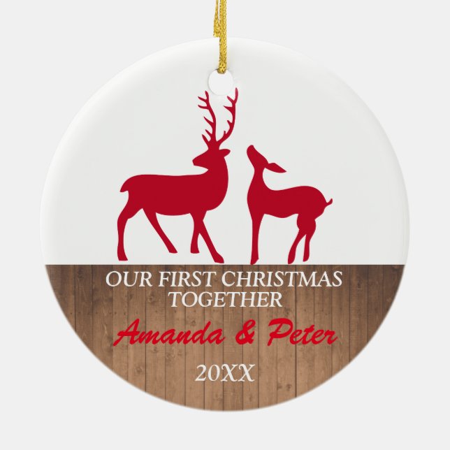 First Christmas together rustic ornament | deers (Back)