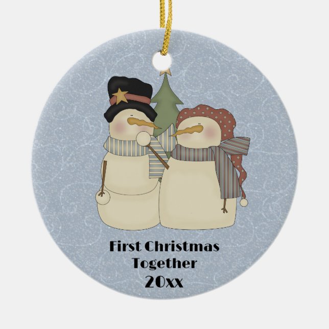 First Christmas Together Snow Couple Ceramic Tree Decoration (Front)