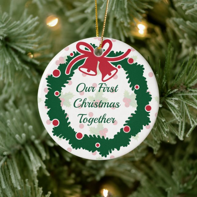 First Christmas Together Wreath and Holly Ceramic Tree Decoration (Tree)