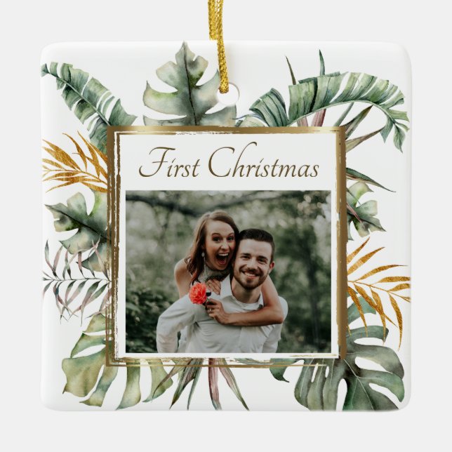 First Christmas Tropical Elegant Palms Photograph Ceramic Ornament (Front)