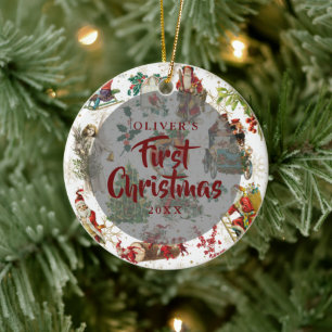 First Christmas Vintage Festive Photo Ceramic Tree Decoration