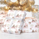 First Christmas Vintage Snowman Girl Name Wrapping Paper<br><div class="desc">Cute 1st Christmas wrapping paper with a cute pink vintage snowman,  number one and Christmas tree with gifts on the white background for a baby girl. Easily personalise the text. Please visit the store for the full line of products that are available - Kate Eden Art</div>