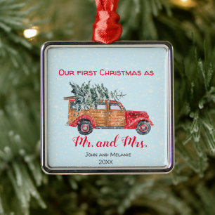 First Christmas Vintage Truck - Red Script Metal Tree Decoration