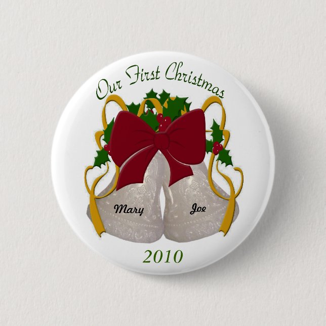 First Christmas Wedding Bells Button (Front)