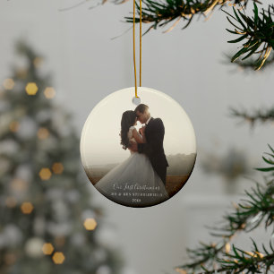 First Christmas Wedding Day Photo Calligraphy Ceramic Tree Decoration