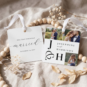 First Christmas Wedding Photo Monogram Keepsake Metal Tree Decoration