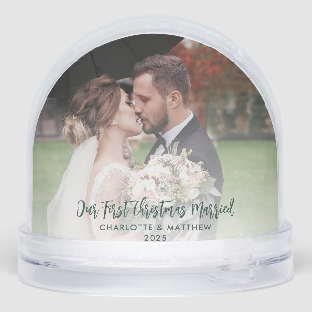 First Christmas Wedding Photos Holidays Custom Snowglobe (Back)