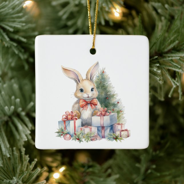 First Christmas Whimsical Cute Bunny Customised Ceramic Ornament (Tree)