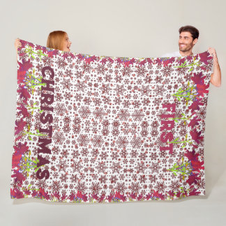First Christmas Winter Snowflakes Magenta Colourfu Fleece Blanket