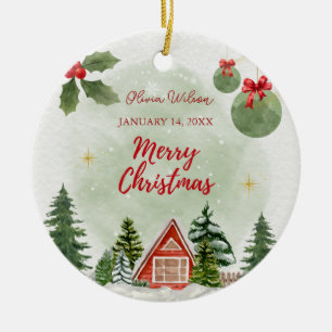 First Christmas with Birth Stats Photo Ceramic Tree Decoration
