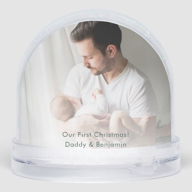 First Christmas with Dad and Baby Photos Custom Snowglobe (Back)