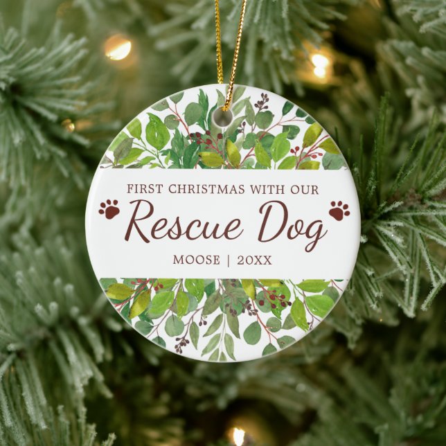 First Christmas With Our Rescue Dog Personalized Ceramic Tree Decoration (Tree)