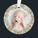 First Christmas Wreath Baby Photo Ornament<br><div class="desc">Remember your little one's first Christmas with this lovely keepsake ornament. Easily edit the photo,  name and year! This also makes a great gift for new parents!!</div>