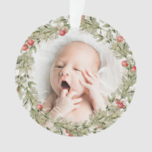 First Christmas Wreath Baby Photo Ornament