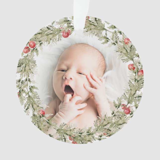 First Christmas Wreath Baby Photo Ornament (Front)