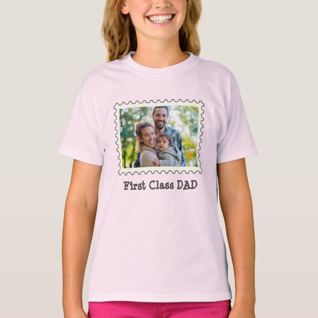 FIRST CLASS DAD Best Dad custom horizontal photo  T-Shirt (Front)