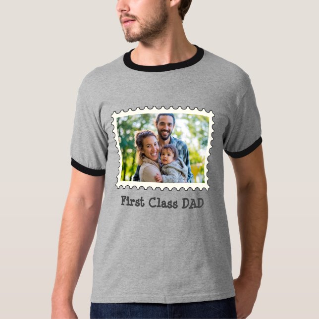 FIRST CLASS DAD Best Dad custom horizontal photo   T-Shirt (Front)