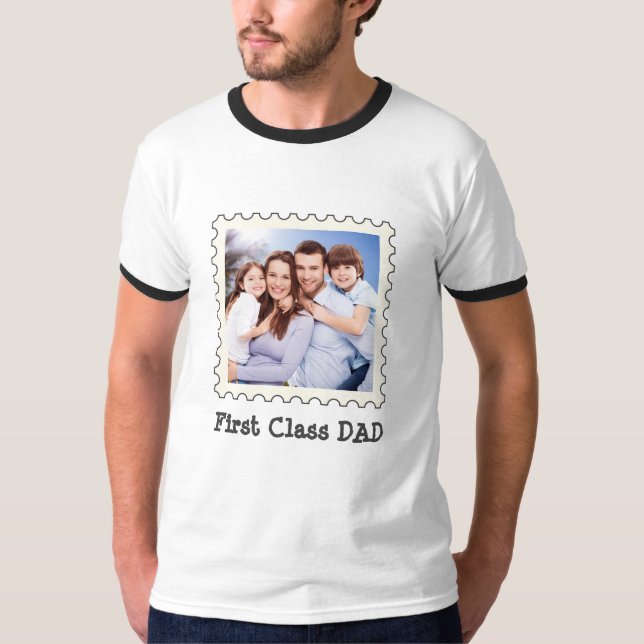 FIRST CLASS DAD Best Dad Ever custom square photo  T-Shirt (Front)