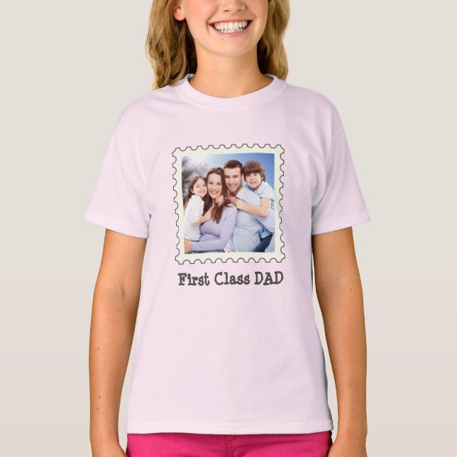 FIRST CLASS DAD Best Dad Ever custom square photo T-Shirt (Front)