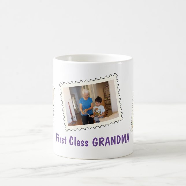 First Class GRANDMA Best Grandma 3 custom photo Coffee Mug (Center)