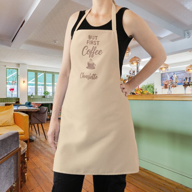 First coffee beige mocha name script apron (Creator Uploaded)