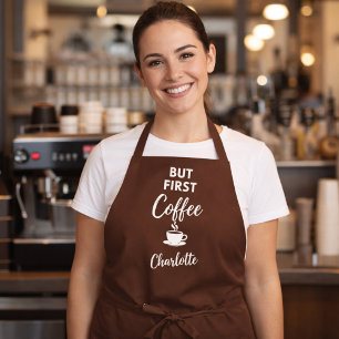 First coffee brown name script apron