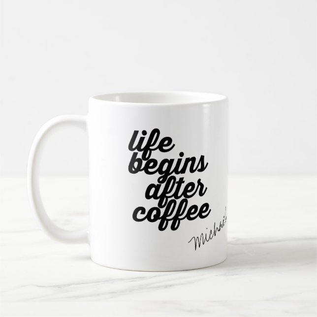first coffee, personalised coffee mug (Left)