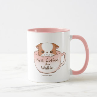 First Coffee, Then Walkie Adorable Pomchi Puppy  Mug