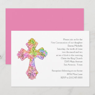 First Communion Abstract with Cross Invitation