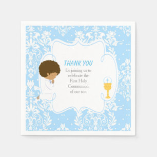 First Communion African American Blue Damask Napkin