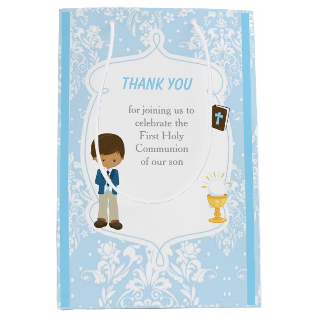 First Communion African American Boy Thank You Medium Gift Bag (Front)