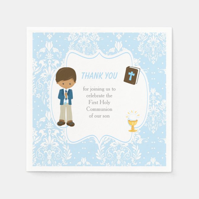 First Communion African American Boy Thank You Napkin (Front)