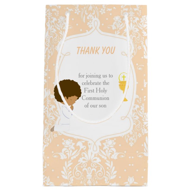 First Communion African American Boy Thank You Small Gift Bag (Front)
