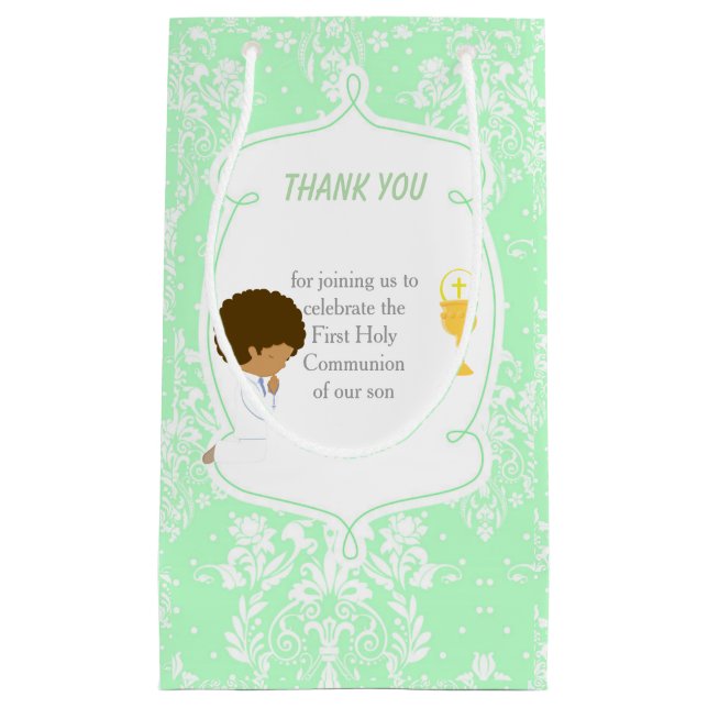 First Communion African American Boy Thank You Small Gift Bag (Front)