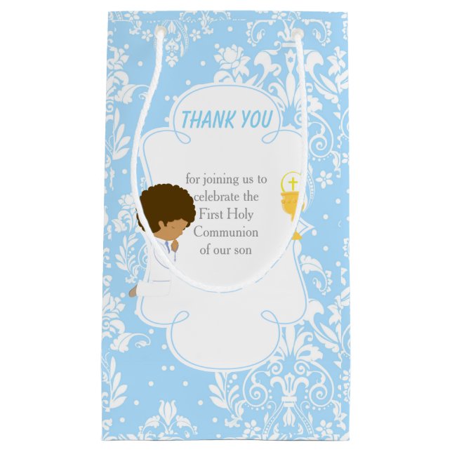 First Communion African American Boy Thank You Small Gift Bag (Front)