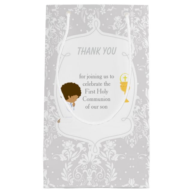 First Communion African American Boy Thank You Small Gift Bag (Front)