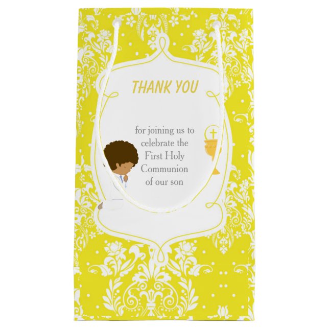 First Communion African American Boy Thank You Small Gift Bag (Front)