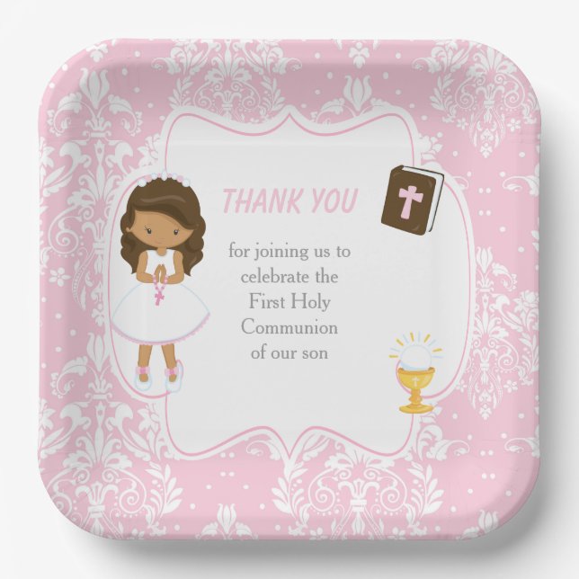 First Communion African American Girl Paper Plate (Front)