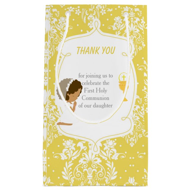 First Communion African American Girl Thank You Small Gift Bag (Front)