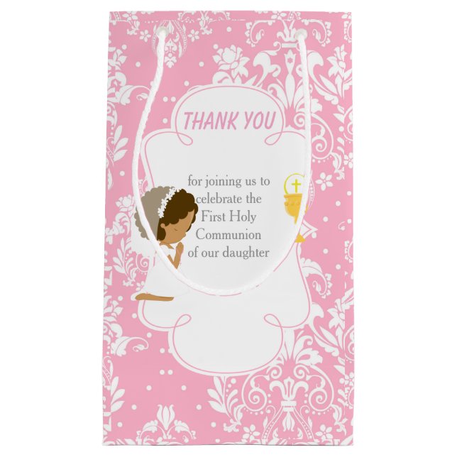 First Communion African American Girl Thank You Small Gift Bag (Front)