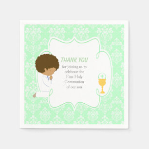 First Communion African American Green Damask Napkin