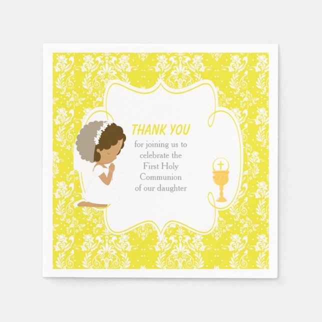First Communion African American Yellow Damask Napkin (Front)
