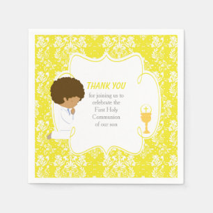 First Communion African American Yellow Damask Napkin