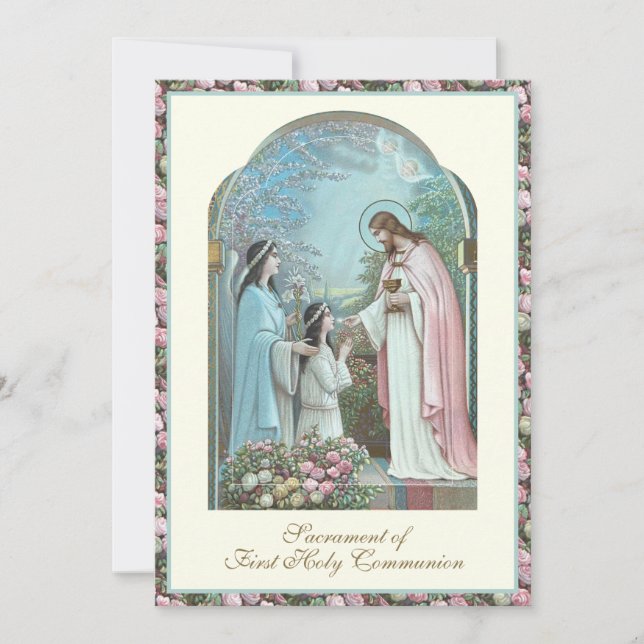 First Communion Angel Girl and Jesus  Invitation (Front)