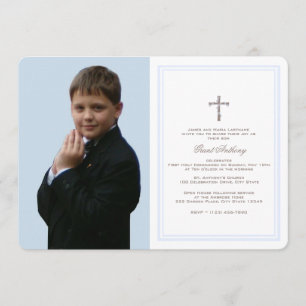 First Communion Baby Blue with Photo Invitation