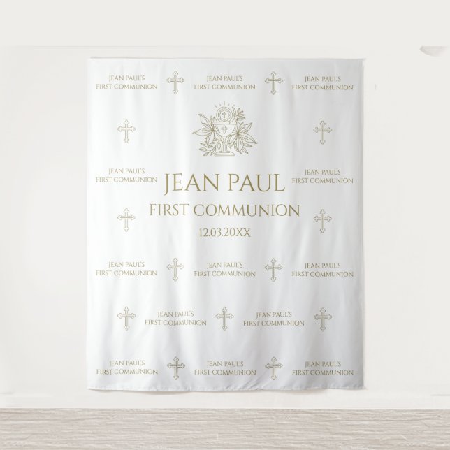 First Communion banner backdrop gold Tapestry (Front)