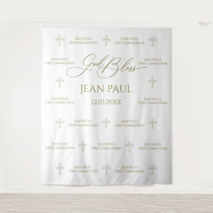 First Communion banner backdrop gold Tapestry