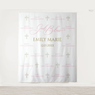 First Communion banner backdrop pink and gold Tapestry